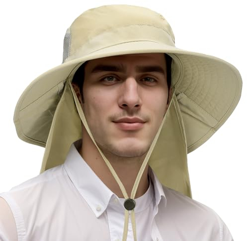 Kato Tirrinia Faltbarer Anglerhut Fischerhut mit Nackenschutz Herren Damen UV Schutz Hut, Safari Hut Gipfelfreund Sonnenhut Wanderhut Gärtenhut Tropenhut Sommerhut Outdoor Hüte Groß Herren Damen, Tan