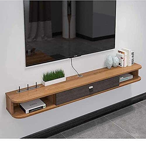 DAIKK Schwebendes TV-Regal mit Tür, Holz-Medienkonsole, wandmontierte Regale, hängender TV-Schrank für Kabelboxen, Router, DVD-Player