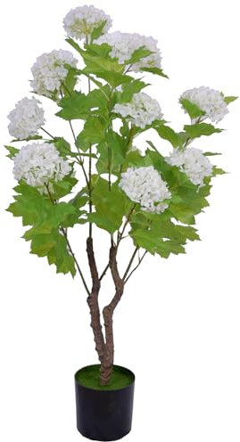 Árbol de hortensias artificiales de 3 pies, paquete de 2 hortensias falsas de color blanco para el hogar, boda, sala de estar, oficina, decoración interior y exterior, color blanco