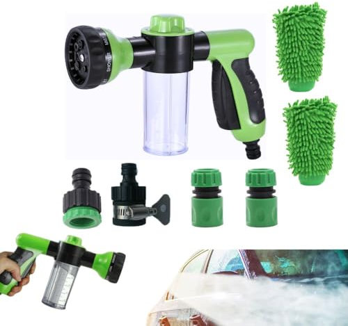 Runiash Car Wash Nozzle with Soap Dispenser 8 in 1 High Pressure Foam Wash Garden Hose Connectors and Fittings for Car Washing Pet Washing Window Cleaning Garden Watering
