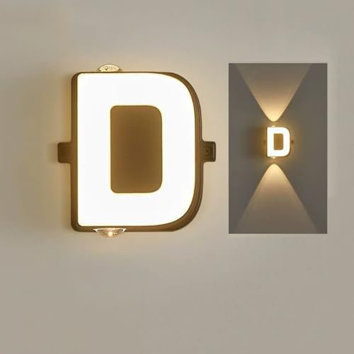 EOEO LED Buchstaben Wandleuchten Innen/Außen 9W Alphabet Digitale Wandlampe 3000K Warmes Licht Up and Down Leuchten IP55 wasserdichte Aussenlampe Dekoration Wandbeleuchtung aus Schwarz Aluminium,D