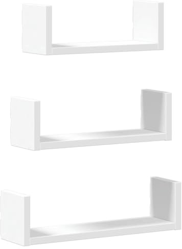 vidaXL Estante de Pared 3 Unidades Madera de ingeniería Blanco, Estante Flotante, Estante Flotante de Pared, Estante de exhibición de Pared