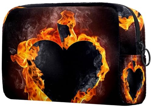 Spades Card in Fire Flames Cosmetic Bag for Women, Travel Toiletries Bags Large Makeup Handy Pouch Organiser Bag with Zipper