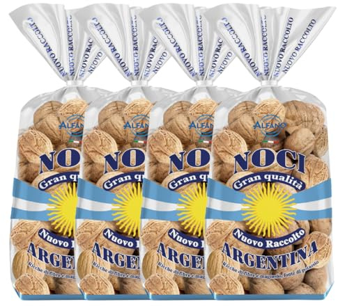 Alfano dal 1940 Noci con Guscio Argentina Gran Qualità 400g Ricche di Fibre, Magnesio e Fonte di Potassio Snack Ideale per una Dieta Equilibrata e Vegana (4 Pezzi)
