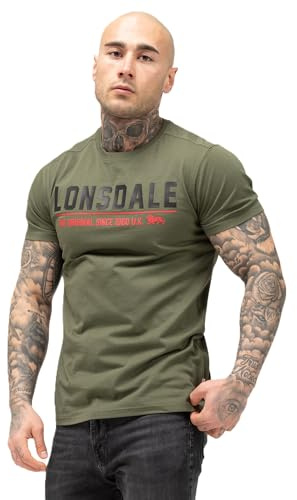 Lonsdale Herren T-Shirt Normale Passform CRANTOCK L, Olive/Black/Red