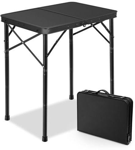 E EASTSTORM Campingtisch Klappbar 60x40cm, 3-stufig Höhenverstellbar (25/47/69cm), Robuster Metall-Rahmen, Klapptisch als Koffertisch zum Tragen, Ideal für Camping, Picknick, Strand und Balkon
