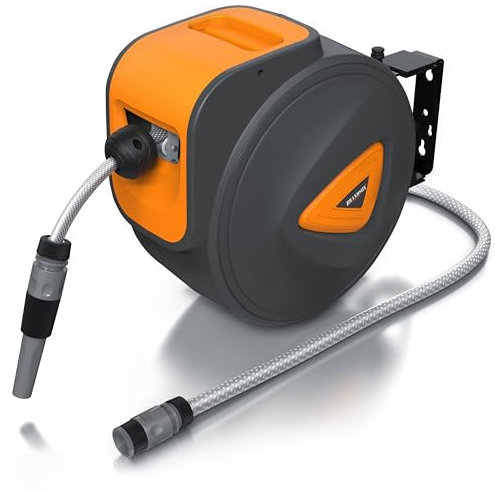 Brandson - Wand Schlauchtrommel Wasser Gartenschlauch 20m - automatische Schlauchbox - Schlauchaufroller Garten - 13 mm Durchmesser - Wandbefestigung schwenkbar - kompatibel mit Gardena Produkten