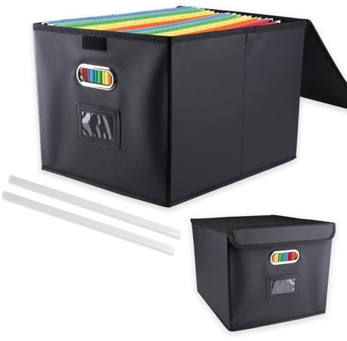 aupawdy Scatola portaoggetti con coperchio per cartelle sospese DIN A4, adatta per casa e ufficio, e scatole di archiviazione, 38 x 32 x 27 cm (nero)