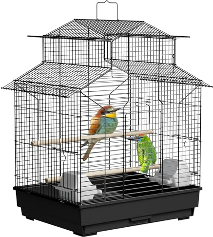 Froadp Vogelvoliere Vogelkäfig Groß Wellensittichkäfig Metall Vogelhaus mit Holzstangen und Futternäpfe Voliere Käfig Tierkäfig für Papageien Tauben Sittiche Finken (Typ C)