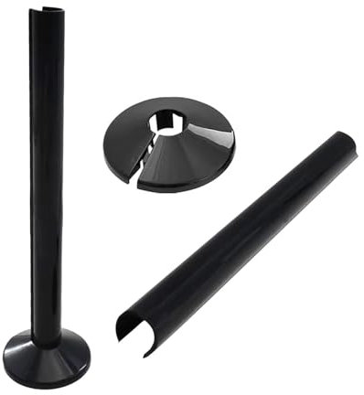 Black Radiator Pipe Covers - 2Pack 200 mm Covers with 15 mm Collars - Clip-On Radiator Pipe Sleeves for Central Heating Pipes - Easy to Install and Remove for Protecting Exposed Pipe Holes