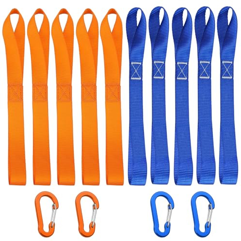 Lot de 10 boucles d'arrimage de moto de 30 cm, double boucles avec 4 mousquetons à vis, idéal pour le transport de moto et l'arrimage de charge, matériau robuste pour une charge élevée