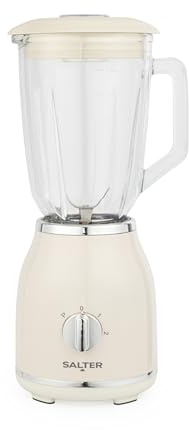 Salter Retro Cream Jug Blender - Brocca in vetro staccabile da 1,5 litri senza BPA, 2 velocità e funzione Pulse, lame incrociate in acciaio inox, frullati e frappè proteici, base antiscivolo, 1000 W