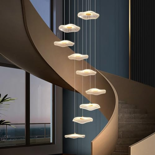 A.1.Coo Pendelleuchte esszimmerlampe Lotosblatt Pendellampe LED Hängelampe Höhenverstellbare Goldener Hängeleuchte Schlafzimmer Wohnzimmer Büro Hotel Lobby Küchen warmes Licht Kronleuchter(9 heads)