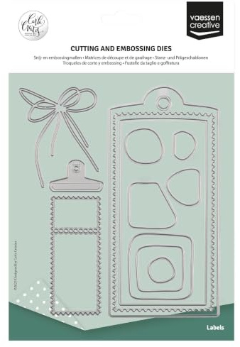 Vaessen Creative Stanzschablonen Set Etiketten - 13 Cutting Dies von 2 x 2 cm bis 9 x 19 cm - Bastelzubehör für Karten Basteln, Scrapbooking und Journaling - Kombniere mit Stanz- und Prägemaschinen