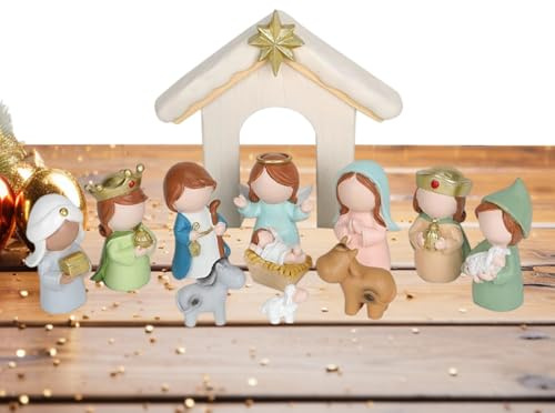 Nativity Scene – religiös harts – helig familj krubba scen födelsestyrkor – för barn vuxna skrivbord bord hylla mantel heminredning kontor bondgård semester