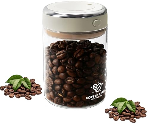Flearitzo Barattolo Caffè Ermetico 1100ml Contenitore per Chicchi in Vetro Valvola di Degasazione Data di Conservazione e Tenuta Stagna Contenitore Caffe per Caffè Tè Frutta Secca Latte in Polvere