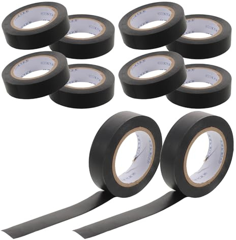 WEKADRIN Cinta Aislante Eléctrica Fina de PVC Negra 15 M por Rollo Resistente a Alta Temperatura 10 Piezas para Reparación y Aislamiento de Cables Automotrices Uso Interior y Exterior