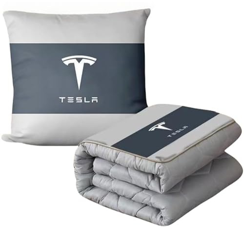 genmaimeifumu Reisedecke Ultraleicht Warm für Tesla Model Y 2020-, 2-in-1-Kissen Decke Flugzeugdecke Kuscheldecke Multifunktionales Kissen Packbare Reisedecke,100cm*145cm