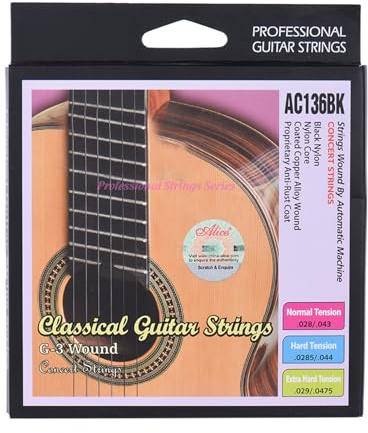 Aumotop Alice AC136BK-H Schwarzes Nylon-Gitarrensaiten-Set, Mittlerer Ton für Akustikgitarren, Instrumentenzubehör