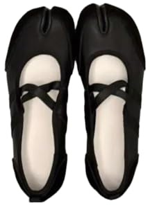 JCVBN - Ballerine da donna con punta divisa, colore nero, argento, rosso, ballerina, tabi, scarpe da passeggio Mary Jane, scarpe estive, Nero , 37.5 EU