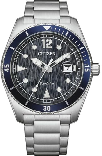 Citizen Eco-Drive Herrenuhr Edelstahl, Blau, 43 mm, AW1881-52L | Analog Quartz, Kristallglas, 10 bar Wasserdicht, 240 Tage Gangreserve, Datum, Edelstahlband