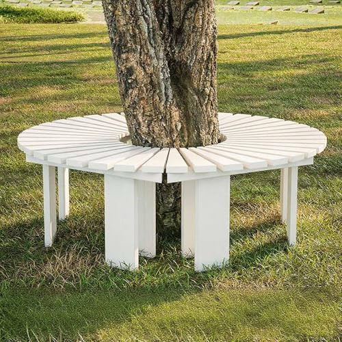 Trävira runt trädbänk, halvcirkel trädgårdsbänk, böjd utomhusbänk för trädgård, park, uteplats och utomhusutrymmen