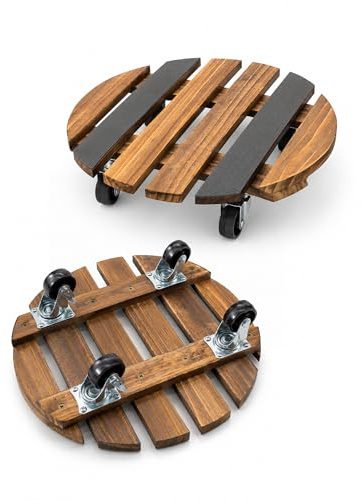 Bamworld Pflanzenroller 2er-Pack, 30cm Schwerlast Untersetzer für Blumenkübel mit Rollen Rutschfest Tragkraft 110kg Runder Pflanzenständer Drinnen Draußen