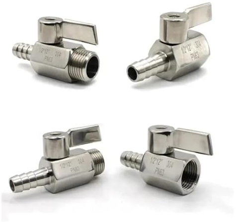 UPPUOEAF 1/8 1/4 3/8 1/2 Thread x 7/8/9/10/12mm Hose 304 Stainless Steel Ball Valve Pipe Fitting with Handle(1/8,Male_8MM)