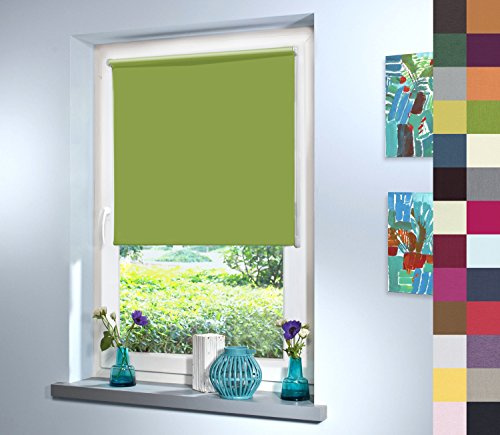 Sun World Verdunkelungsrollo nach Maß, Rollo nach Maß, Maßanfertigung Innenrollo, Balkontür, Rollos nach Maß, Blickdicht, für Fenster & Türen, Klemmfix ohne Bohren (140cm Höhe x 100cm Breite/Grün)