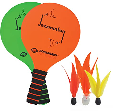 Schildkröt® Jazzminton Set, 2 Schläger, 3 Birdies, LED Ball für das Spiel bei Nacht, Beachball Set, großer Spaß für Jedermann und überall