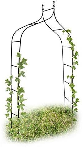 Relaxdays Rankbogen Metall geschwungen 240 cm, royaler Rosenbogen mit Spitze, Rankhilfe und Gartendeko f. Draußen, grün