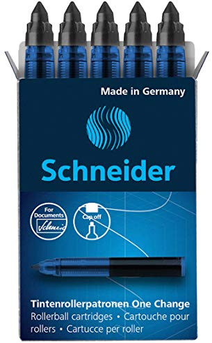 Schneider 185401 Rollerpatrone One Change (für Tintenroller One Change, 1x 5 Stück, dokumentenecht, nicht löschbar) schwarz