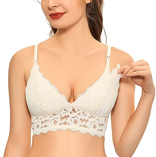 MOMANDA Donna Reggiseno Allattamento Imbottito in Pizzo Senza Ferretto Comodo Morbido e Traspirante Avorio 5B