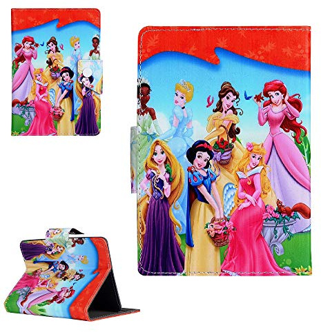 Seven Princesses - Disney Princess Cartoon children kids Universal Case - Tablet Cover / 8 inch Tab - 8 Size compatible with ANY Model Samsung Android Ipad Amazon kindle etc