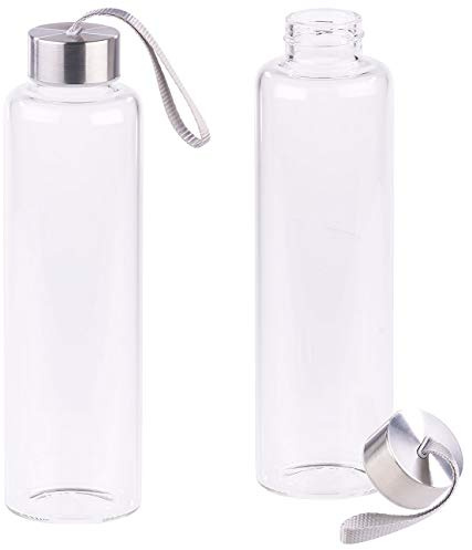 PEARL Glasflasche: 2er-Set Trinkflaschen aus Borosilikat-Glas, 550 ml, spülmaschinenfest (Glasflasche spülmaschinenfest, Trinkflasche mit Tragegriff, Pool)