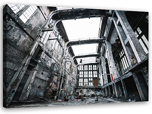 Leinwandbild XXL Architektur Wandbild Kunst Fabrik Grau 120x80 cm