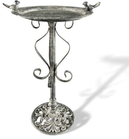 aubaho Vogeltränke Vogelbad Vogelbecken Tränke Vogel Garten Metall grau Antik-Stil 44cm