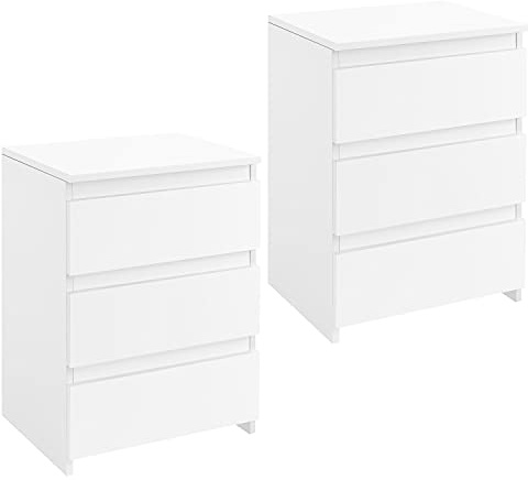 Yaheetech 2er Set Nachttische Nachtkommode mit 3 Schubladen Nachtschrank aus Holz Schubladekommode Beistelltisch für Boxspringbett Weiß, 45 x 35 x 60,5 cm
