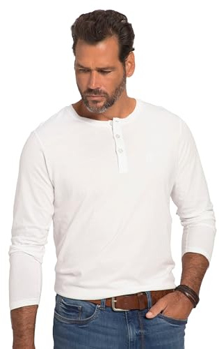 JP 1880 Herr stora storlekar herrkläder L-8XL till 8XL, långärmad skjorta, Henley, knapprad, rund hals, 702555, Vit, 5XL