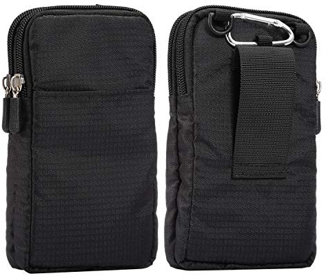 Nylon Crossbody Mobiltelefonväska, Mobiltelefonbälteshållare Män, 6.9 Telefonbältefodralhållare Herr Smartphone Belt Loop Pouch Blixtlåsfickor Kompatibel med iPhone 12 Pro Max Väska 7 8 Plus, Svart