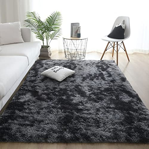 GUOYUYU Fellteppich 180x200cm extra weich Wetterfest Hochflor-Teppich Schlafzimmer Rug extra weich Schaffell Imitat für Wohnzimmer, Kinderzimmer oder Flur, Dunkelgrau