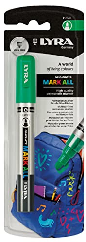 LYRA Graduate Mark All Permanent Marker smaragdgrün Blister 1 Stk. | Multi Surface Marker, wasserbasiert, Rundspitze, schnell trocknend, Blister