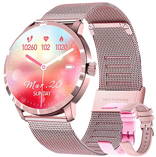 YESFINE Smartwatch Damen, IP68 Wasserdicht Fitness Tracker Smart Watch Damen,mit Weibliches Zyklusmanagement Pulsuhr Blutdruckmessgerät Schlafmonitor Damen Armbanduhr für iOS und Android
