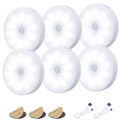 innolife Dimmable Motion Sensor Lights Indoor,10 LEDs Stair Night Lights | Wireless Rechargeable, Magnetic Stick on Wall Lights for Stair,Corridors,Wardrobe,Closets,Kitchen,Cupboard (6000K, 6 Pack)