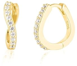 Brandlinger ® Ohrringe Silber 925. Creolen gold geschwungen. Schmuck Damen vergoldet mit 18 Karat (Silber und Gold) für Frauen und Mädchen. Durchmesser der Creolen 15,4mm.