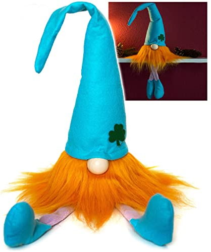 alles-meine.de GmbH lustiger Wichtel/Zwerg 68 cm groß türkis blau - mit Kleeblatt - für Sommer & Winter - Weihnachten - Plüschtier/Kantenhocker/Türstopper - Weihnachts..