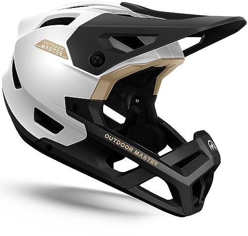 OutdoorMaster Full Face Mountain Bike Helmet for Men & Women-Two Removable Chin Pad Mountain Bike Helmet Grizzly, Ventilation Lightweight Racing Downhill DH BMX MTB Helmet (Pearl White, Medium)