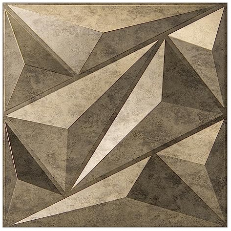 Art3dwallpanels Lot de 12 panneaux muraux 3D en PVC - Motif losanges - Pour décoration murale intérieure - Panneaux muraux texturés 3D - Or antique
