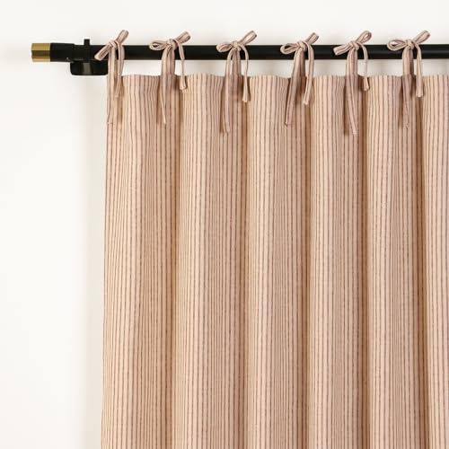 THE ART BOX Gauze Striped Curtains, Boho Linen Gauze Tie Top Hanging Curtains Light Filtering Door Window Treatment 2 Panel Drapes for Living Room Home Décor Maroon on Beige (63x42 Each Panel)