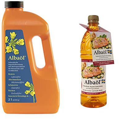 Albaöl Aktion - Rapsöl mit Buttergeschmack, 2 l Flasche + 0,75 l Flasche GRATIS, Sonderaktion, schwedisches Rapsöl, hochwertige Inhaltsstoffe, zum Braten, Backen oder als Dressing - die ideale Wahl